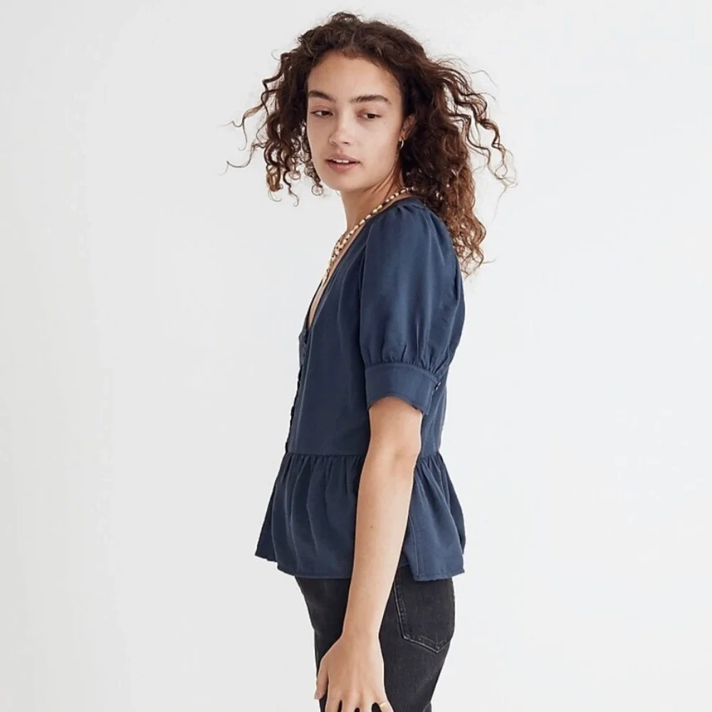 Madewell Drapeweave Puff-Sleeve Peplum‎ Top